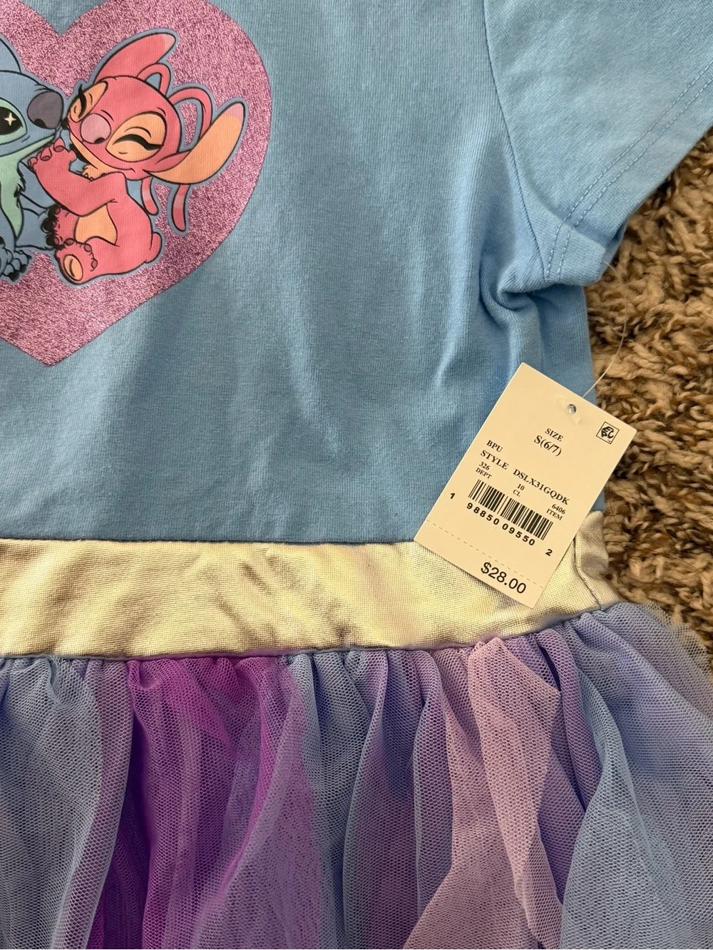 Disney NWT Lilo and Stitch blue and purple tutu dress with hood Girls size S 6/7